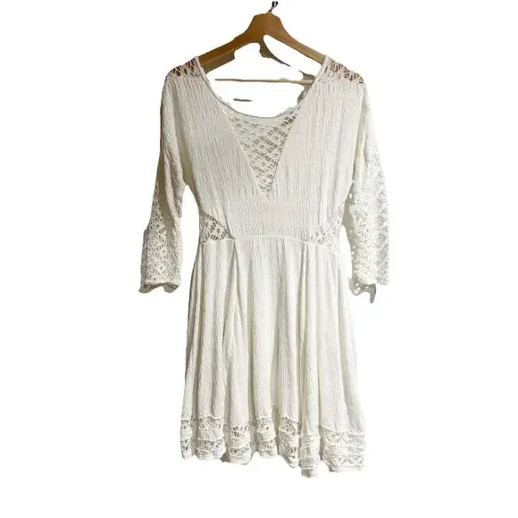 Free People White Dress Cut Outs Short Mini A Line Women Size Small Long Sleeve - Picture 3 of 5